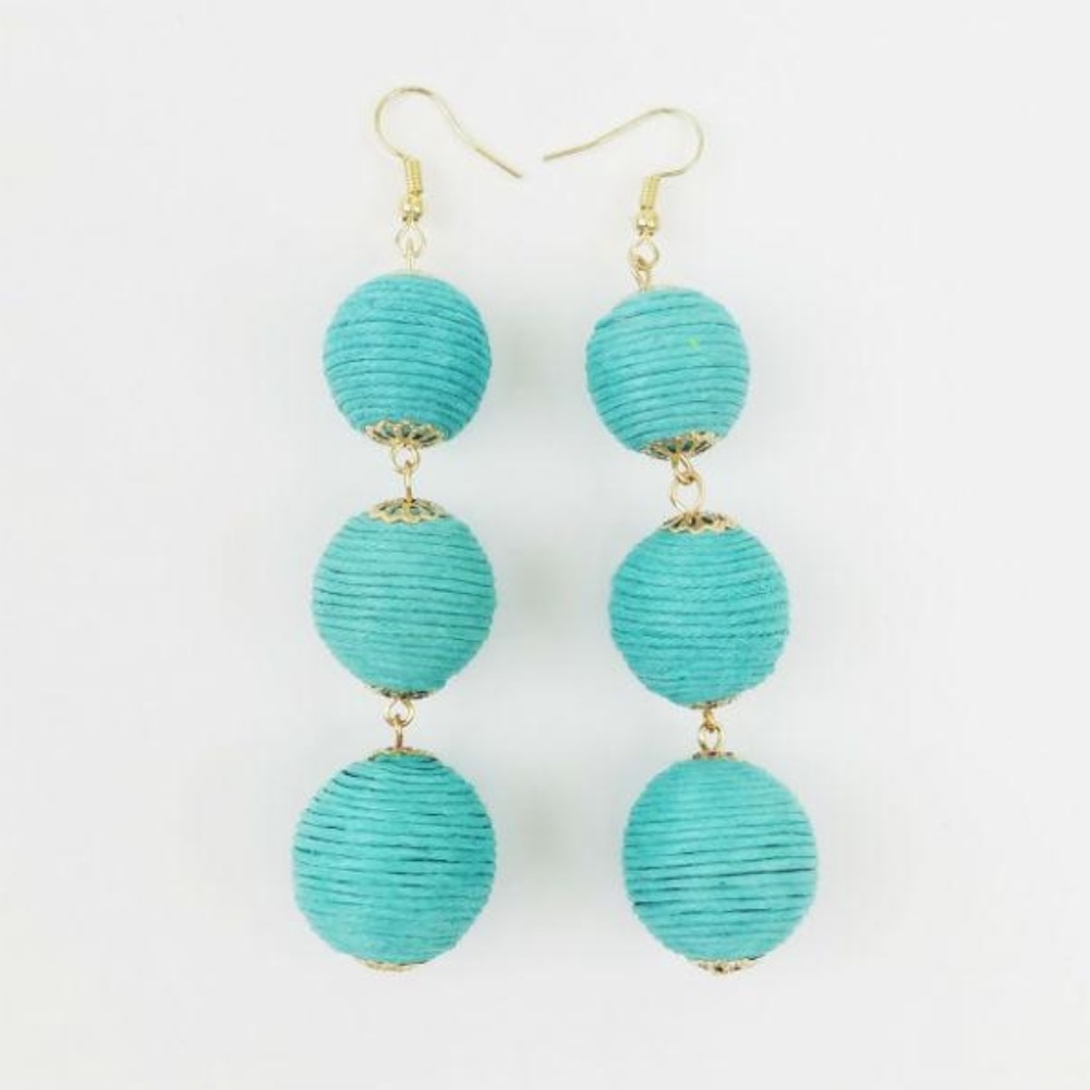 Teal 3 Thread Ball Earrings